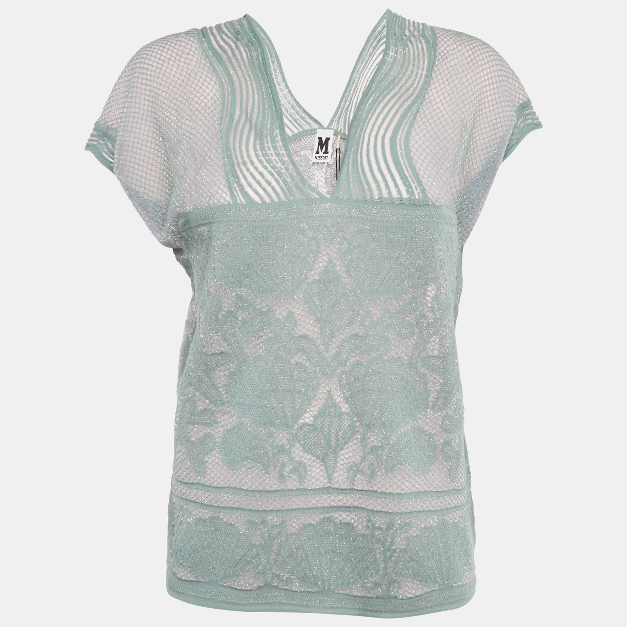 M Missoni Teal Blue Lures Knit V-Neck Top M, Shirts & Tops - Luxury Closet