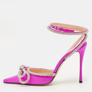 Mach & Mach Double Bow Size 41 Pink Satin Ankle Strap Pumps, Pumps - Luxury Closet