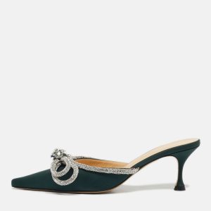 Mach & Mach Double Bow Size 37 Green PVC Mules, Sandals - Luxury Closet