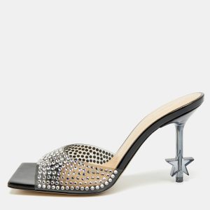 Mach & Mach Star Crystal Embellished Size 38 Black PVC Slide Sandals, Sandals - Luxury Closet