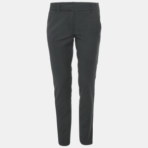 Maje Anthracite Grey Checked Wool Decolore Tailored Trousers S, Clothing - Luxury Closet