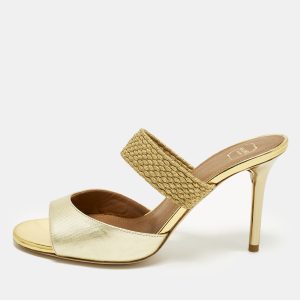 Malone Souliers Milena Size 36 Gold Leather and Lurex Fabric Slide Sandals, Sandals - Luxury Closet