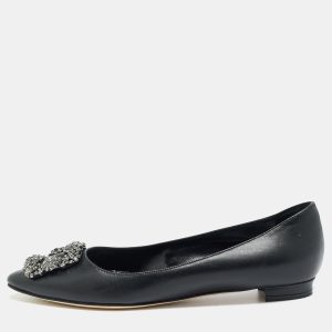 Manolo Blahnik Hangisi Size 37.5 Black Leather Ballet Flats, Flats - Luxury Closet