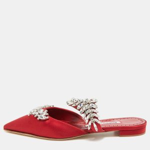 Manolo Blahnik Lurum Size 36 Dark Red Satin Flat Mules, Flats - Luxury Closet
