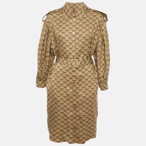 MCM Brown Monogram Lyocell Belted Midi Dress M, Dresses - Luxury Closet