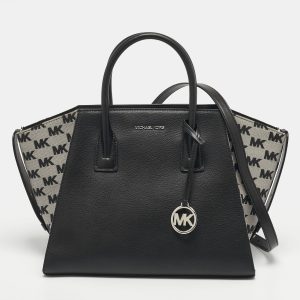Michael Kors Avril Large Black Canvas and Leather Tote, Tote Handbags - Luxury Closet