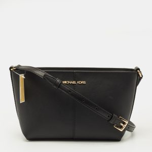 Michael Kors Jet Set Travel Black Leather Crossbody Bag, Handbags - Luxury Closet