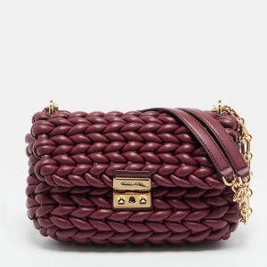Michael Kors Tribeca Burgundy Braided Leather Shoulder Bag, Shoulder Bags - Luxury Closet