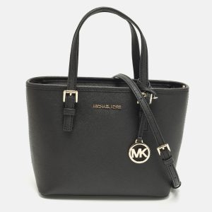 Michael Kors Jet Set Travel Extra Small Black Leather Tote, Tote Handbags - Luxury Closet