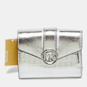 Michael Kors Greenwich Silver Croc Embossed Leather Trifold Wallet, Wallets & Money Clips - Luxury Closet