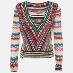 Missoni Multicolor Textured Knit V-Neck Pullover M, Sweaters & Cardigans - Luxury Closet