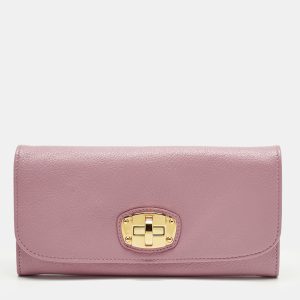 Miu Miu Pink Leather Twist Lock Flap Continental Wallet, Wallets & Money Clips - Luxury Closet