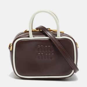 Miu Miu Beau Micro Brown/White Leather Crossbody Bag, Handbags - Luxury Closet