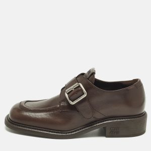 Miu Miu Size 37 Brown Leather Monk Strap Derby, Shoes - Luxury Closet