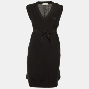 Moncler Black Cotton & Cashmere Blend Logo Applique Sweater Mini Dress XS, Dresses - Luxury Closet