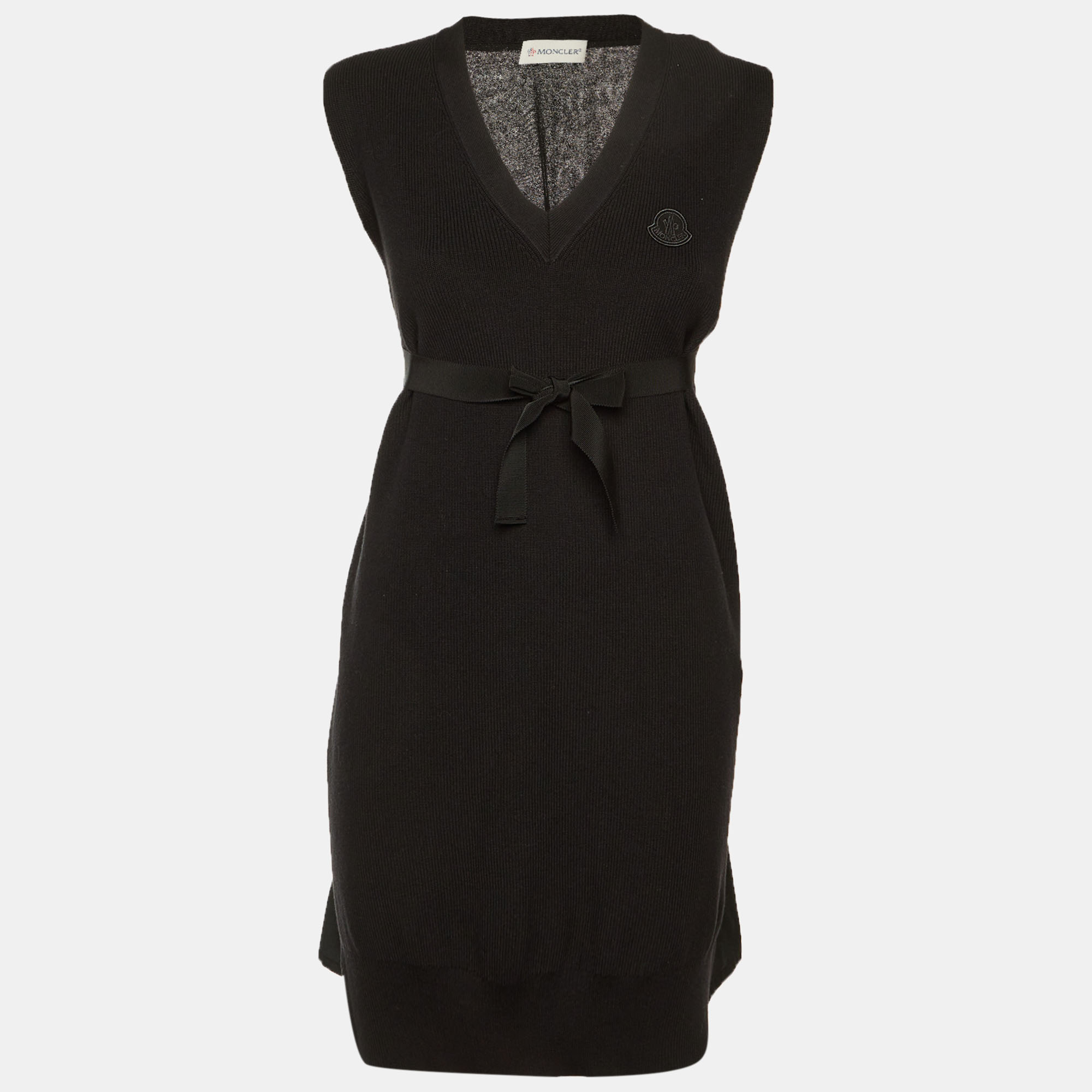 Moncler Black Cotton & Cashmere Blend Logo Applique Sweater Mini Dress XS, Dresses - Luxury Closet