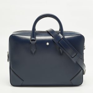 Montblanc Meisterstuck Medium Navy Blue Leather Briefcase, Handbags - Luxury Closet