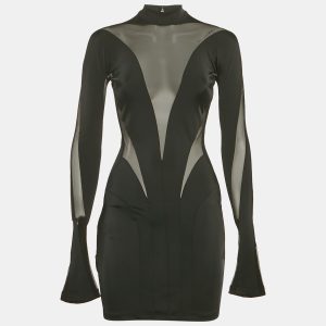 Mugler x H&M Black Tulle Trim Jersey Bodycon Dress S, Dresses - Luxury Closet