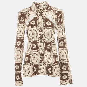 Nanushka Brown Floral Print Crepe Cut-Out Shirt S, Shirts & Tops - Luxury Closet