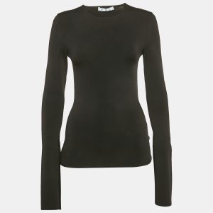 Off-White Black Rib Knit Back Open Fitted Top S, Shirts & Tops - Luxury Closet
