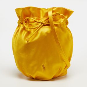 Polo Ralph Lauren Big Pony Mustard Satin Drawstring Bucket Bag, Handbags - Luxury Closet