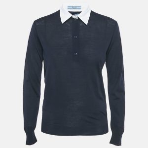 Prada Navy Blue  Wool Knit Contrast Collar Pullover XS, Sweaters & Cardigans - Luxury Closet