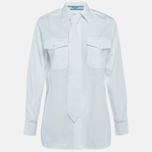 Prada White Cotton Tie Detail Button Front Shirt XS, Shirts & Tops - Luxury Closet