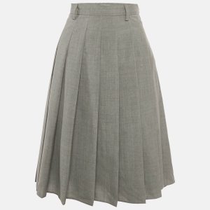 Prada Grey Wool Pleated Midi Skirt XS, Skirts - Luxury Closet