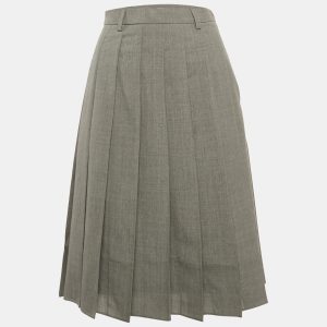 Prada Grey Wool Pleated Midi Skirt XS, Skirts - Luxury Closet