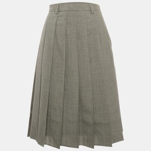 Prada Grey Wool Pleated Midi Skirt XS, Skirts - Luxury Closet