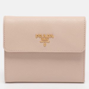 Prada Pink Saffiano Metal Leather Bifold Wallet, Wallets & Money Clips - Luxury Closet