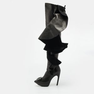 Roger Vivier Viv Size 40 Black Leather Knee Length Boots, Boots - Luxury Closet