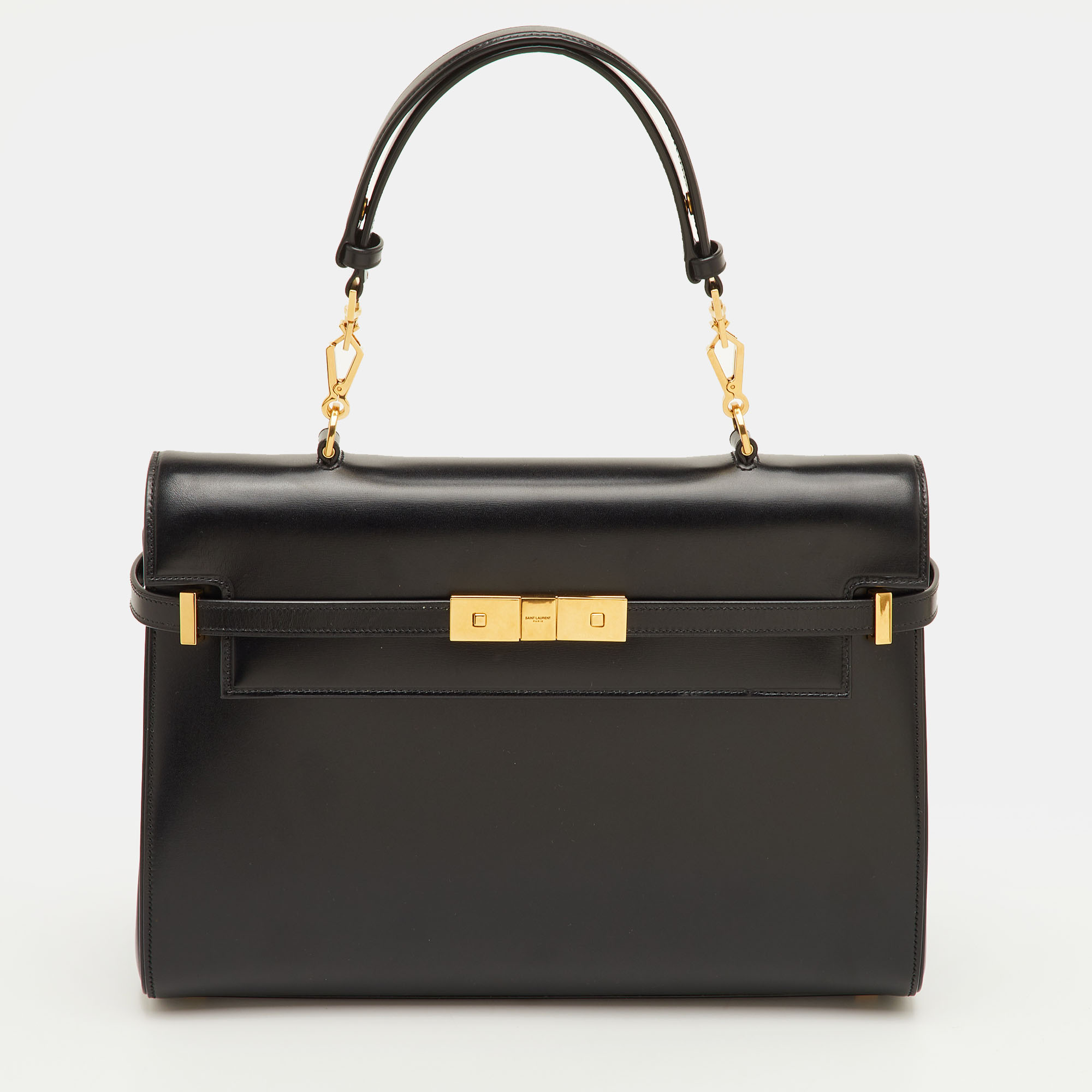 Saint Laurent Manhattan Black Leather Top Handle Bag, Satchels - Luxury Closet