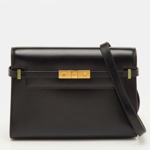 Saint Laurent Manhattan Medium Black Leather Shoulder Bag, Shoulder Bags - Luxury Closet