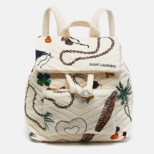 Saint Laurent Cream/Multicolor Summer Print Terry Cloth Backpack, Backpacks - Luxury Closet