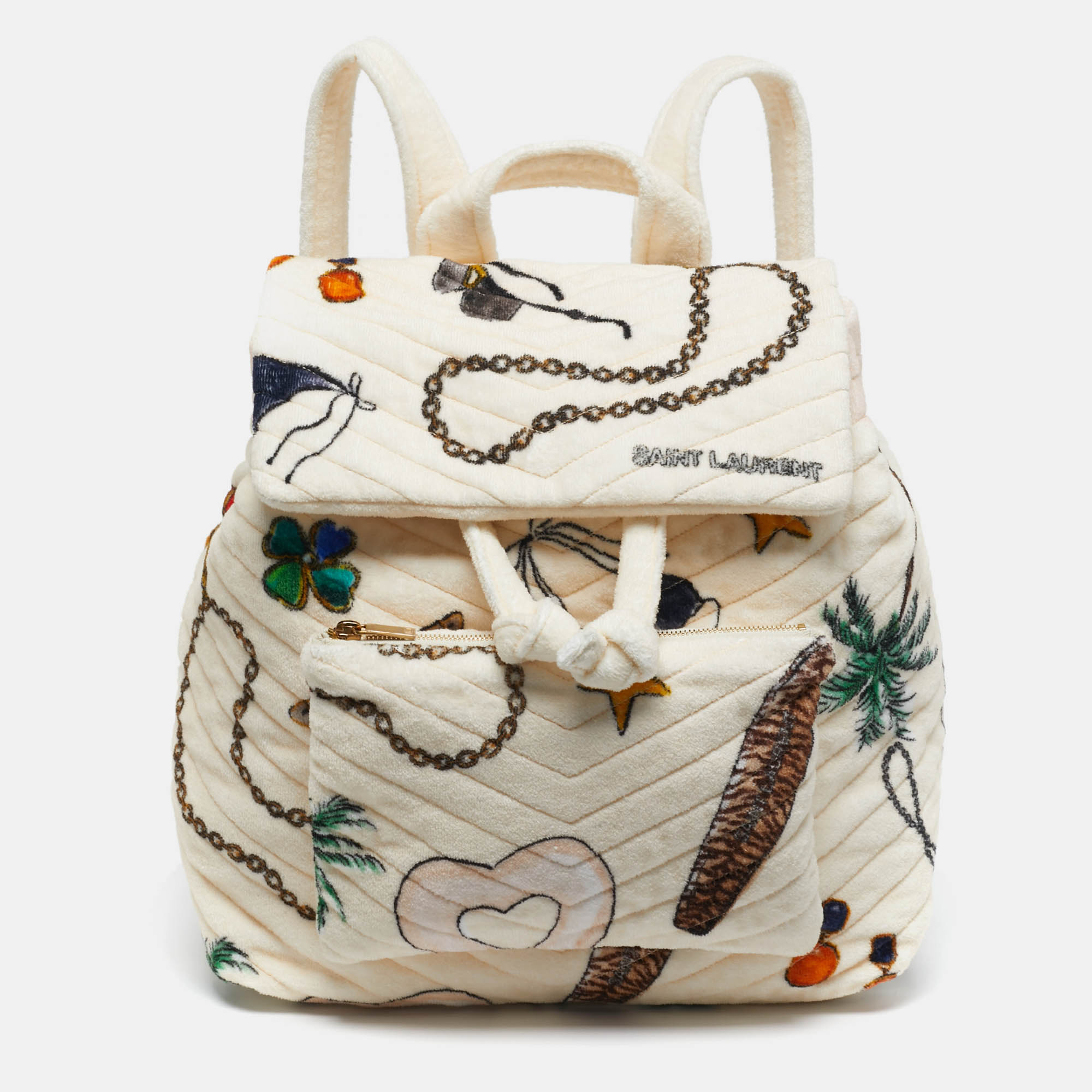 Saint Laurent Cream/Multicolor Summer Print Terry Cloth Backpack, Backpacks - Luxury Closet