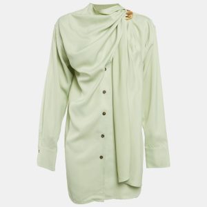 Salvatore Ferragamo Light Green Satin Draped Scarf Detail Shirt S, Shirts & Tops - Luxury Closet