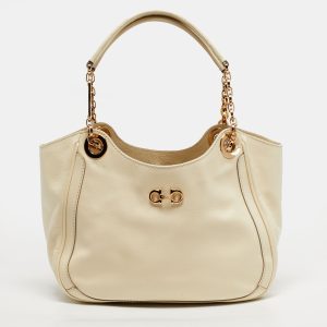 Salvatore Ferragamo Betulla Cream Leather Tote, Tote Handbags - Luxury Closet