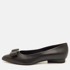 Salvatore Ferragamo Viva Bow Size 41 Black Leather Ballet Flats, Flats - Luxury Closet