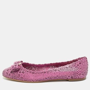 Salvatore Ferragamo Vara Size 40.5 Purple Leather Ballet Flats, Flats - Luxury Closet