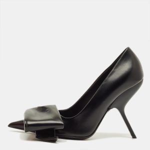 Salvatore Ferragamo Erica 55 Size 37 Black Leather  Oversized Bow Pumps, Pumps - Luxury Closet