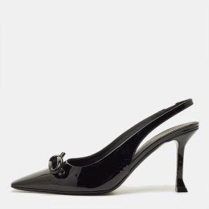 Salvatore Ferragamo Arlene Size 38.5 Black Patent Leather Slingback Pumps, Pumps - Luxury Closet
