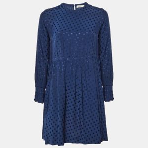 Sandro Navy Blue Polka Dot Crepe Mini Dress S, Dresses - Luxury Closet