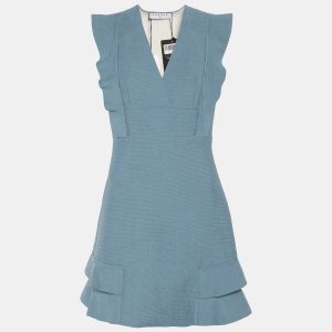 Sandro Blue Viscose Ruffled Mini Dress S, Dresses - Luxury Closet
