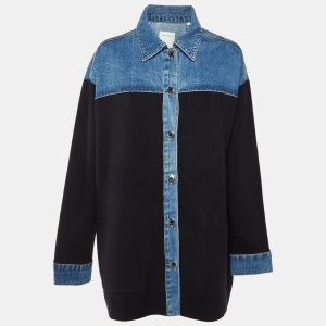 Sandro Blue Denim & Knit Gwenaelle Button Front Jacket L, Coats & Jackets - Luxury Closet