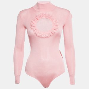 Self-Portrait Residency x Christopher Kane Pink Cut-Out Knit Bodysuit XS, Shirts & Tops - Luxury Closet