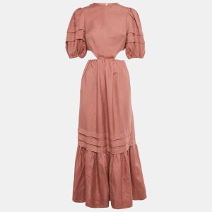 Shona Joy Pink Linen Blend Cut-Out Maxi Dress M, Dresses - Luxury Closet