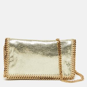 Stella McCartney Falabella Gold Cracled Faux Leather Crossbody Bag, Handbags - Luxury Closet