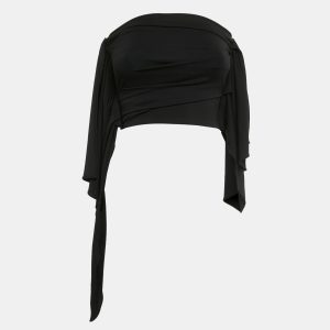 The Attico Black Jersey Draped Strapless Crop Top XS, Shirts & Tops - Luxury Closet
