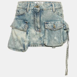 The Attico Blue Denim Low Waist Cargo Pocket Detail Mini Skirt S/Waist 28", Skirts - Luxury Closet